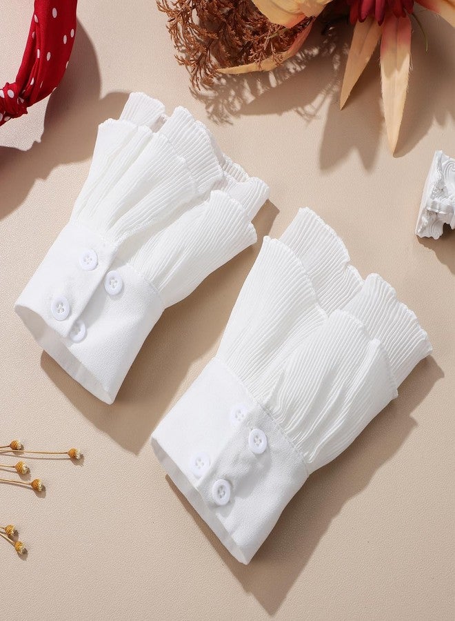Yardenfun 1 Pair Decorative Cuffs Detachable Chiffon Wrist Cuffs Elegant Double Layer Ruffles for Women Perfect Accessory for Dresses and Sweaters - Image 3